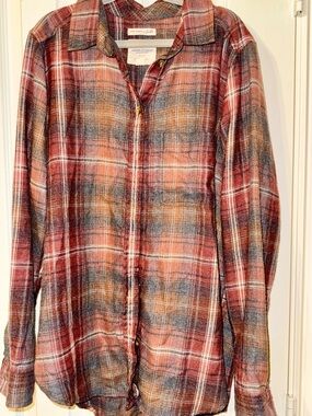American Eagle Outfitters Plaid Shirt in Rust, Orange & Slate Blue